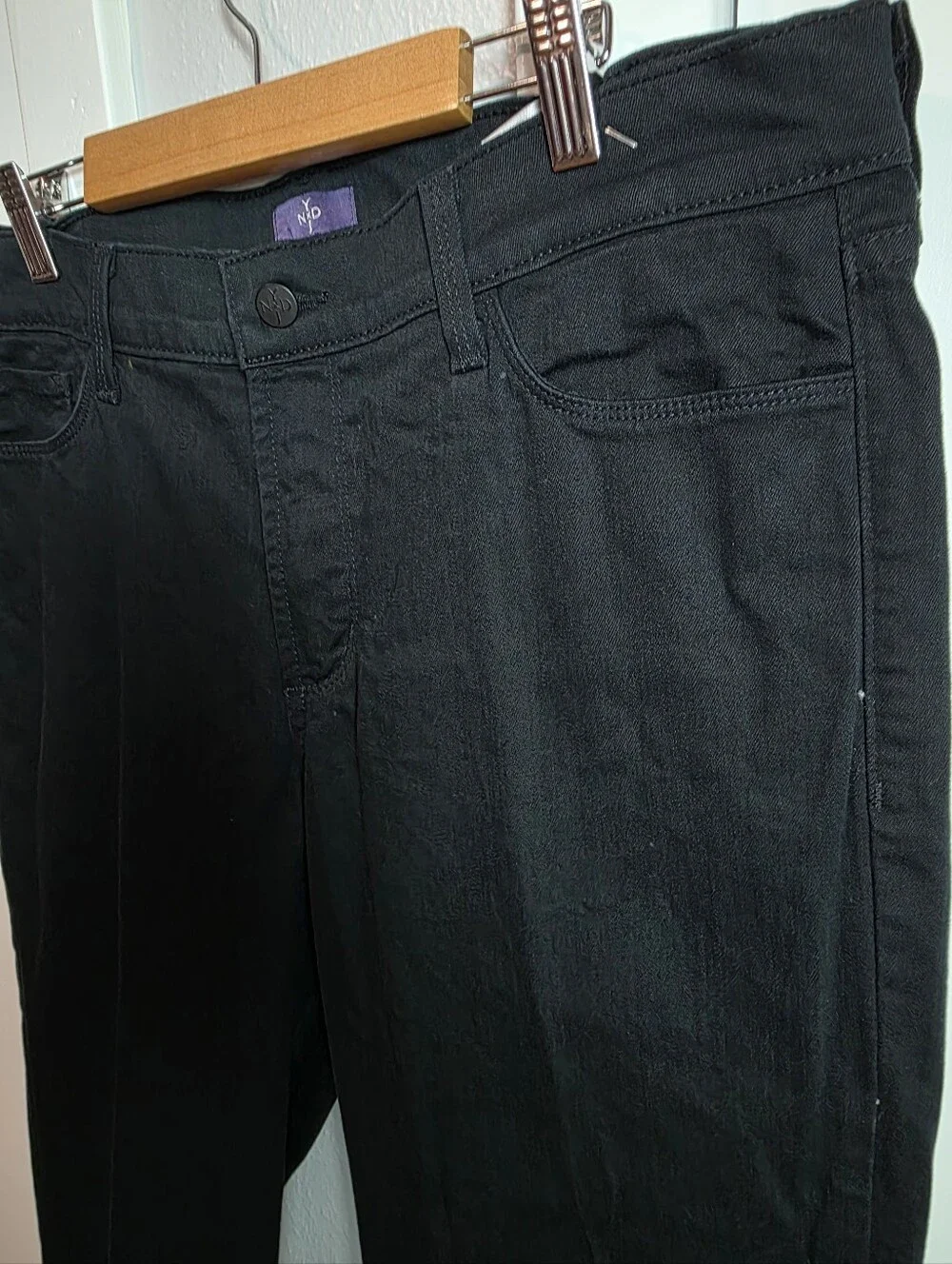 ​NYDJ Black Crop Jeans Size 12 Rhinestone Slit Hem Made in USA  Capris